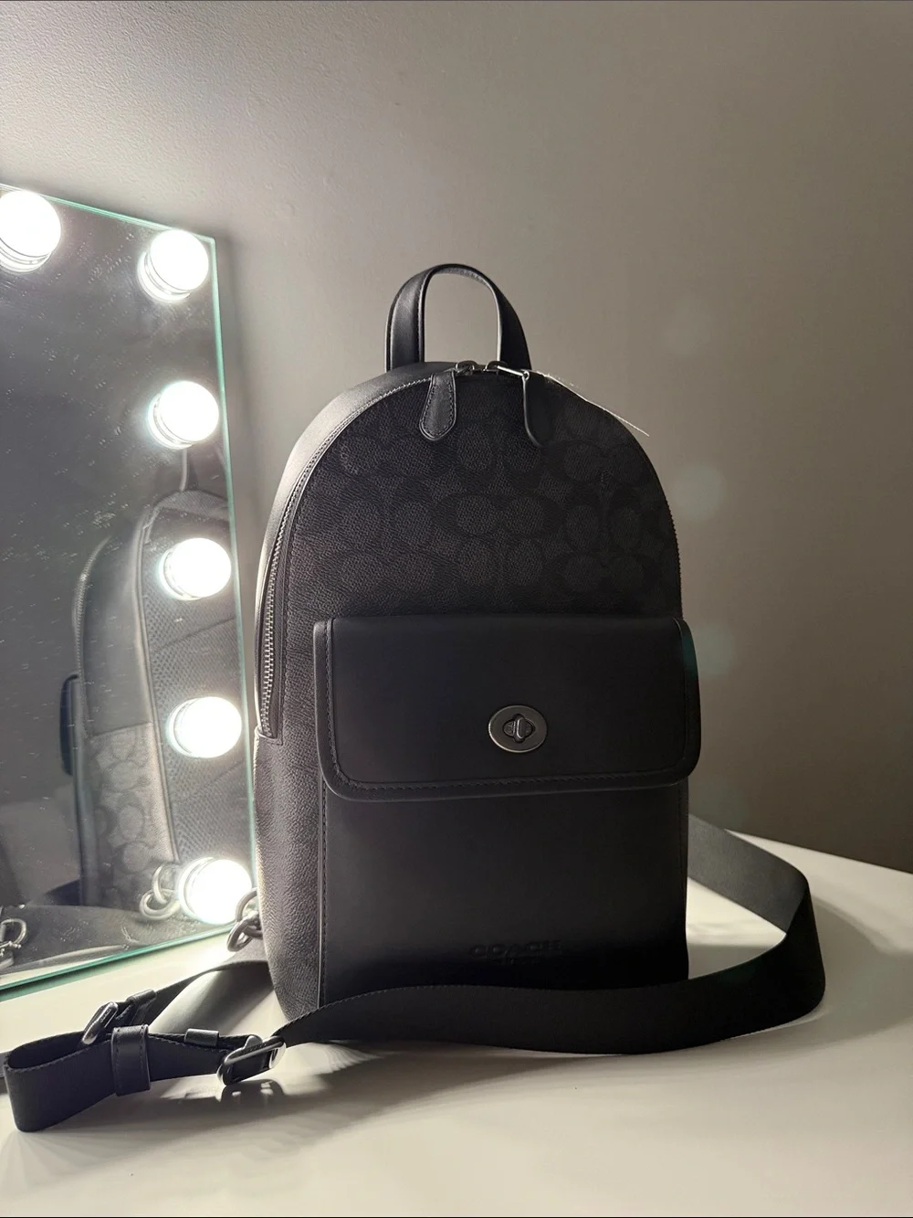 Coach Black Signature Canvas & Leather Backpack